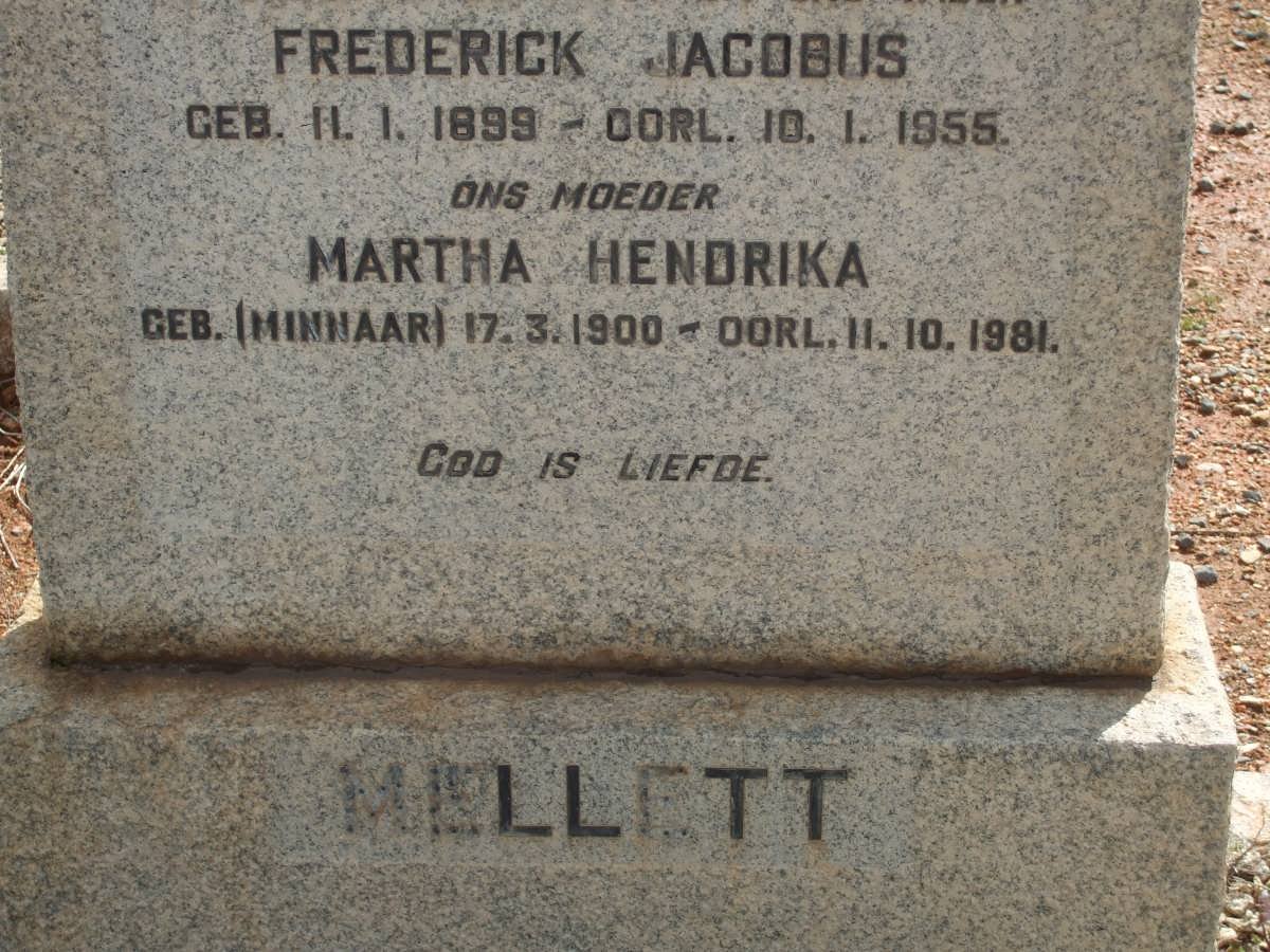 MELLETT Frederick Jacobus 1899-1955 &amp; Martha Hendrika MINNAAR 1900-1981