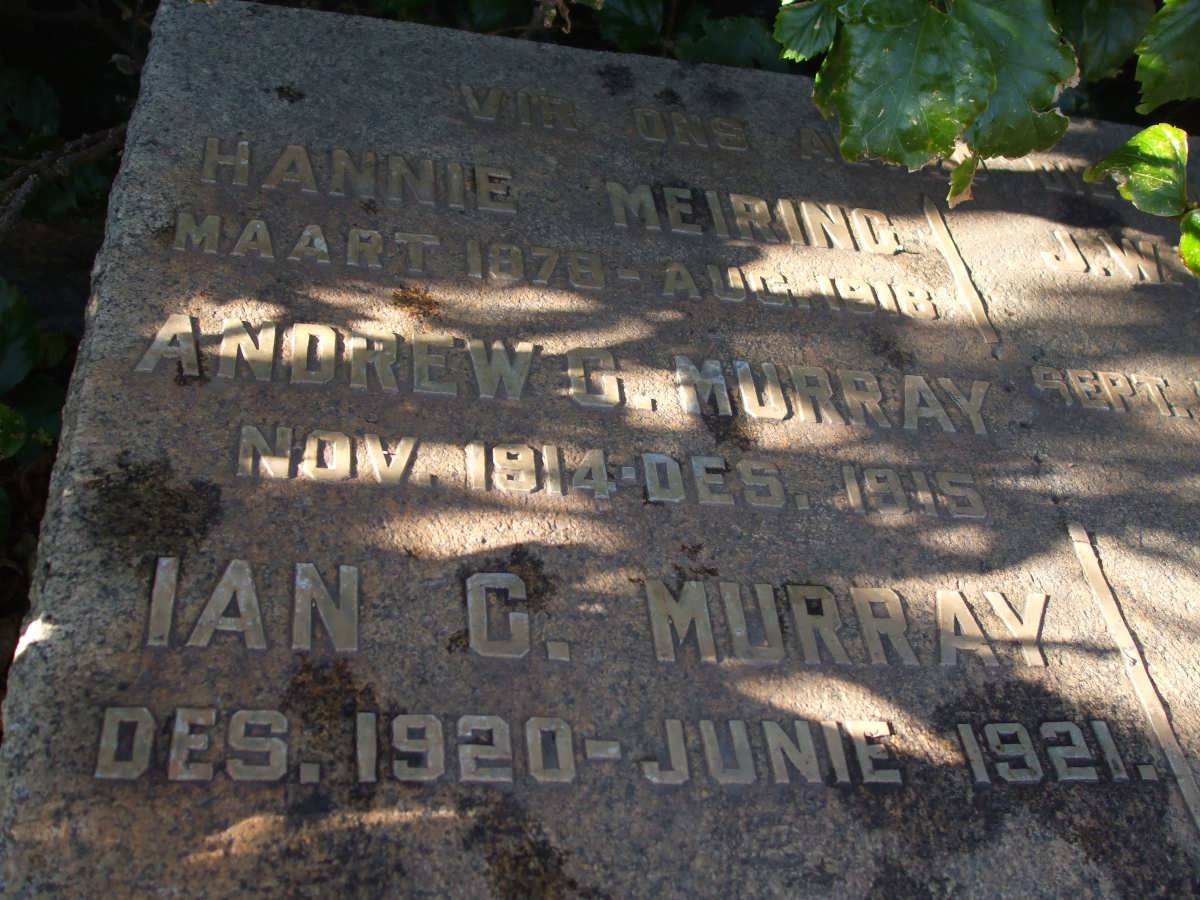 MEIRING Hannie 1878-1918 :: MURRAY Andrew C. 1914-1915 :: MURRAY Ian C. 1920-1921