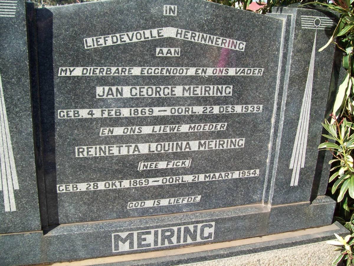 MEIRING Jan George 1869-1939 &amp; Reinetta Louina FICK 1869-1954