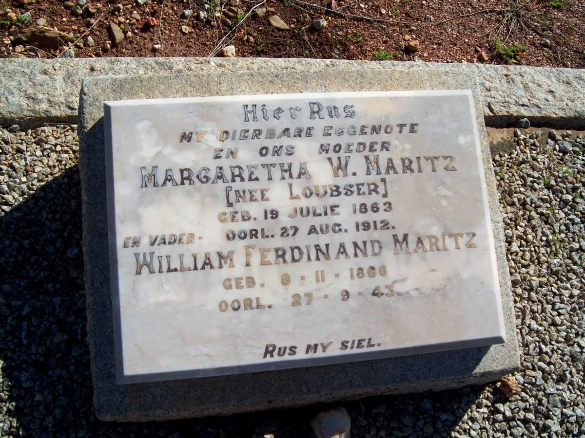 MARITZ William Ferdinand 1866-1943 &amp; Margaretha W. LOUBSER 1863-1912