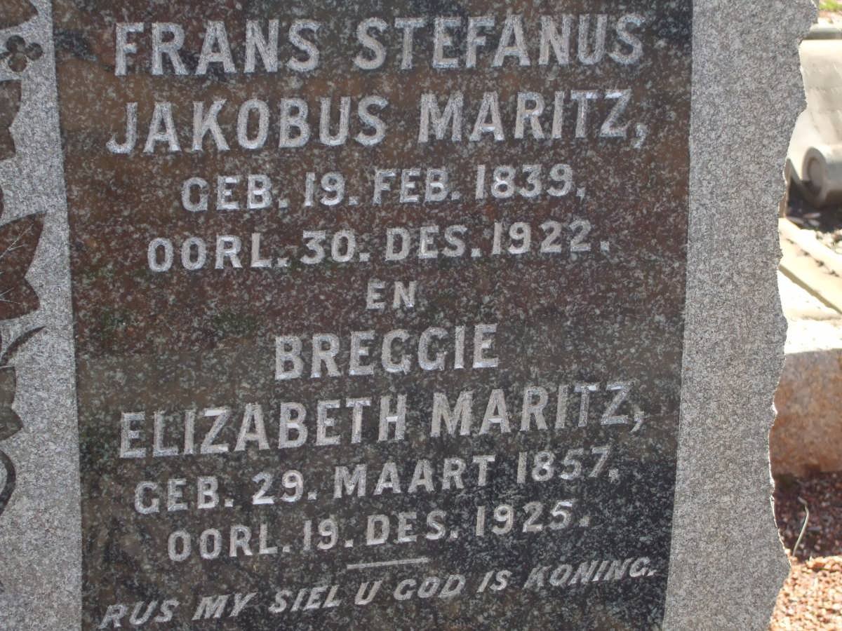 MARITZ Frans Stefanus Jakobus 1839-1922 &amp; Breggie Elizabeth 1857-1925