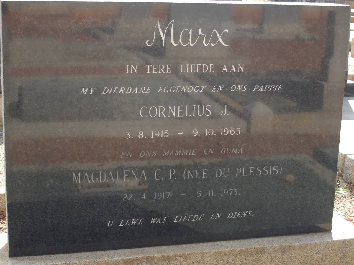MARX Cornelius J. 1915-1963 &amp; Magdalena C.P. DU PLESSIS 1917-1973