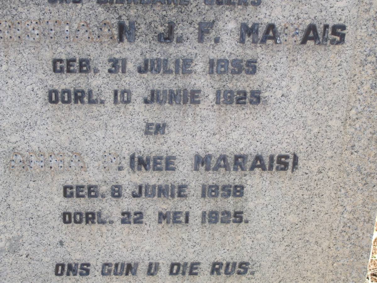 MARAIS ?nstiaan J.F. 1855-1925 &amp; Anna MARAIS 1858-1925
