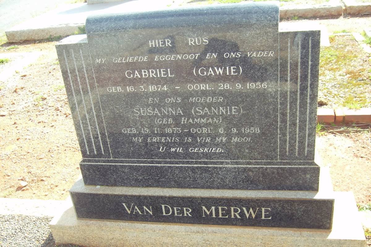 MERWE Gabriel, van der 1874-1956 &amp; Susanna HAMMAN 1873-1958