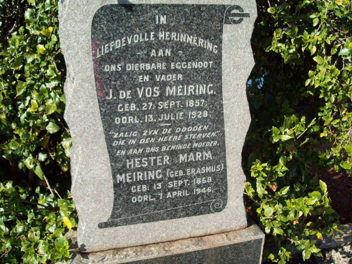 MEIRING J. de Vos 1857-1928 &amp; Hester Maria ERASMUS 1868-1946