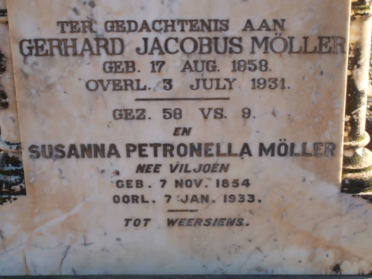 MOLLER Gerhard Jacobus 1858-1931 &amp; Susanna Petronella VILJOEN 1854-1933