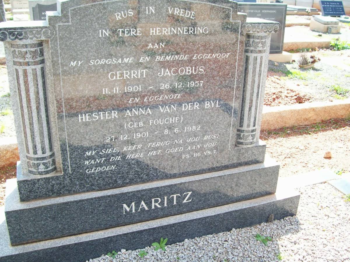 MARITZ Gerrit Jacobus 1901-1957 &amp; Hester Anna nee FOUCHÉ formely VAN DER BYL 1901-1982