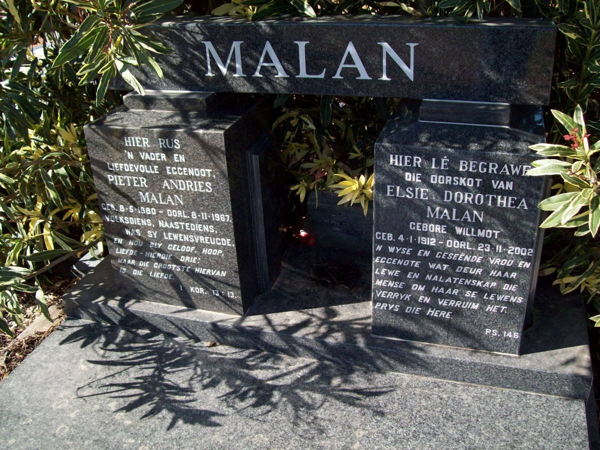 MALAN Pieter Andries 1880-1967 :: MALAN  Elsie Dorothea WILLMOT 1912-2002