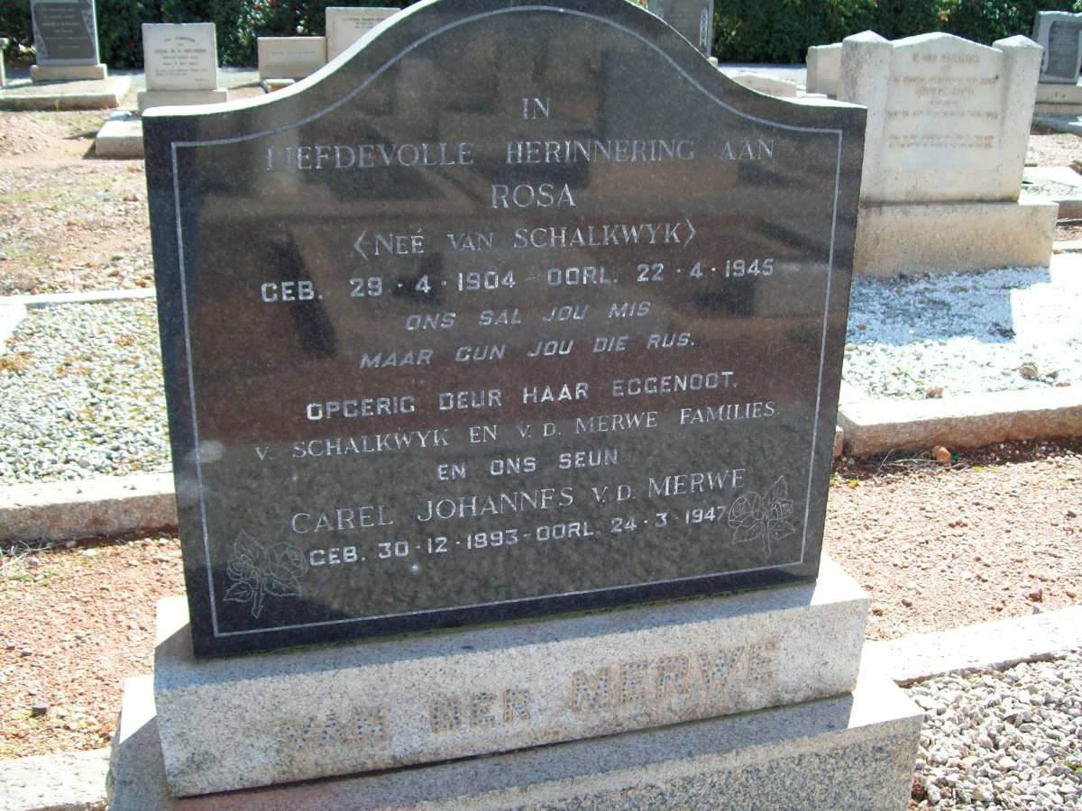 MERWE Carel Johannes, van der 1893-1947 :: VAN DER MERWE Rosa nee VAN SCHALKWYK 1904-1945