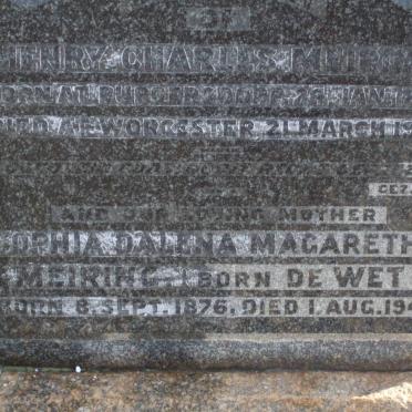 MEIRING Henry Charles 1860-1936 &amp; Sophia Dalena DE WET 1876-1940