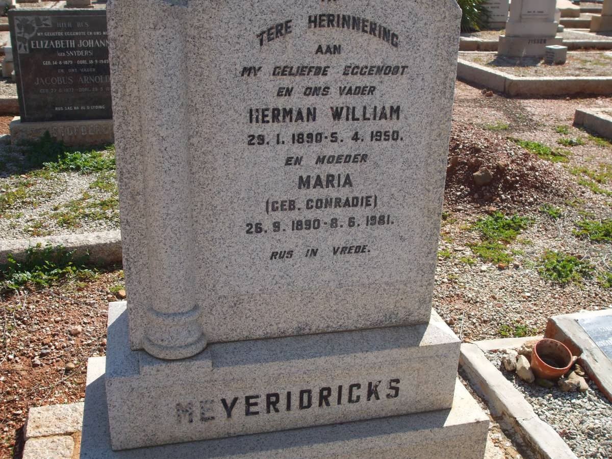 MEYERIDRICKS Herman William 1890-1950 &amp; Maria CONRADIE 1890-1981