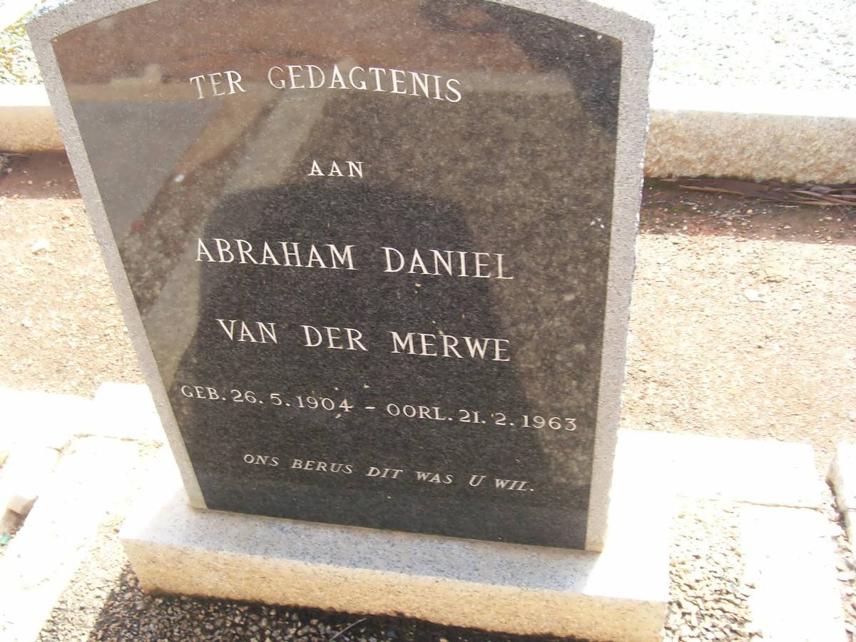 MERWE Abraham Daniel, van der 1904-1963