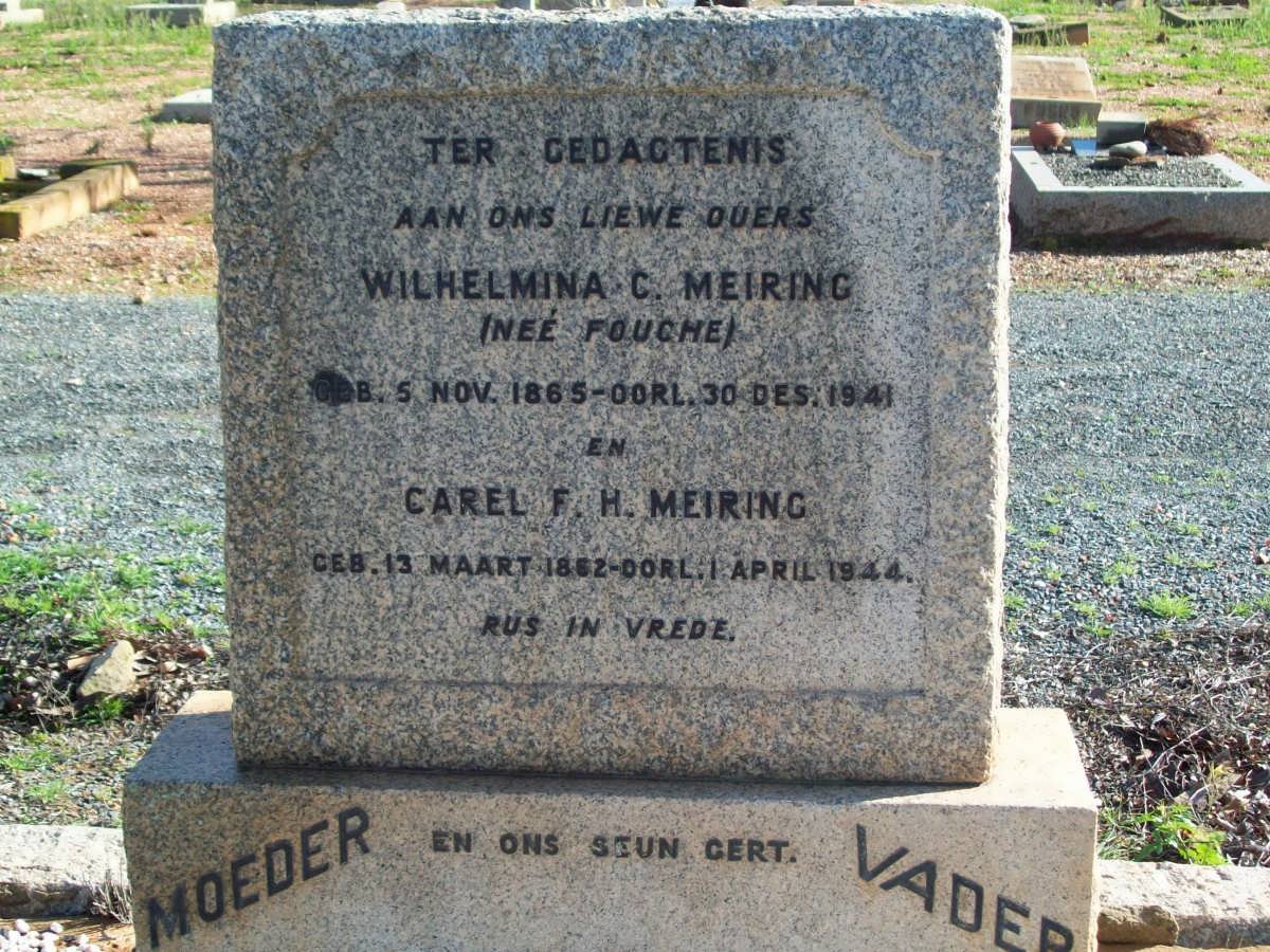 MEIRING  Carel F.H. 1862-1944 &amp; Wilhelmina C. FOUCHE 1865-1941 :: MEIRING Gert