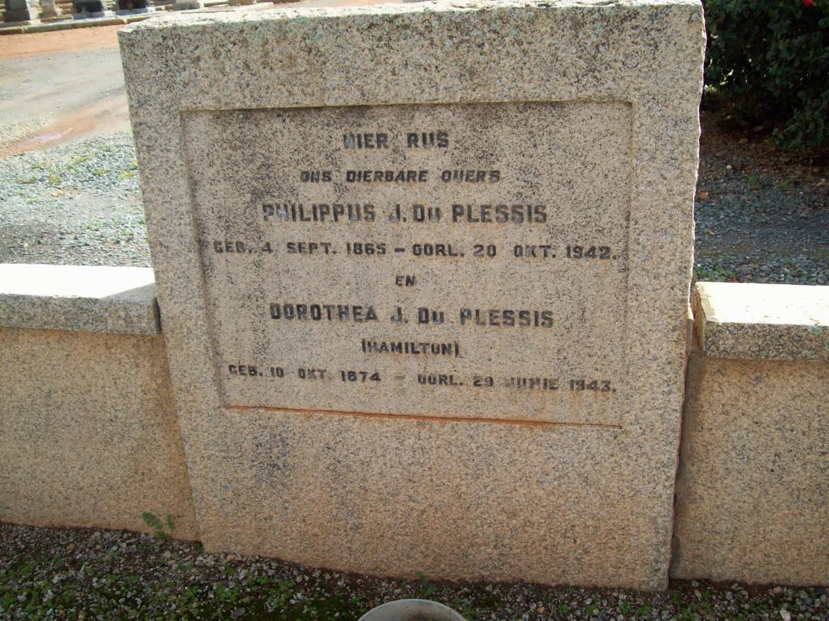 PLESSIS Philipus J., du 1865-1942 &amp; Dorothea J. HAMILTON 1874-1943