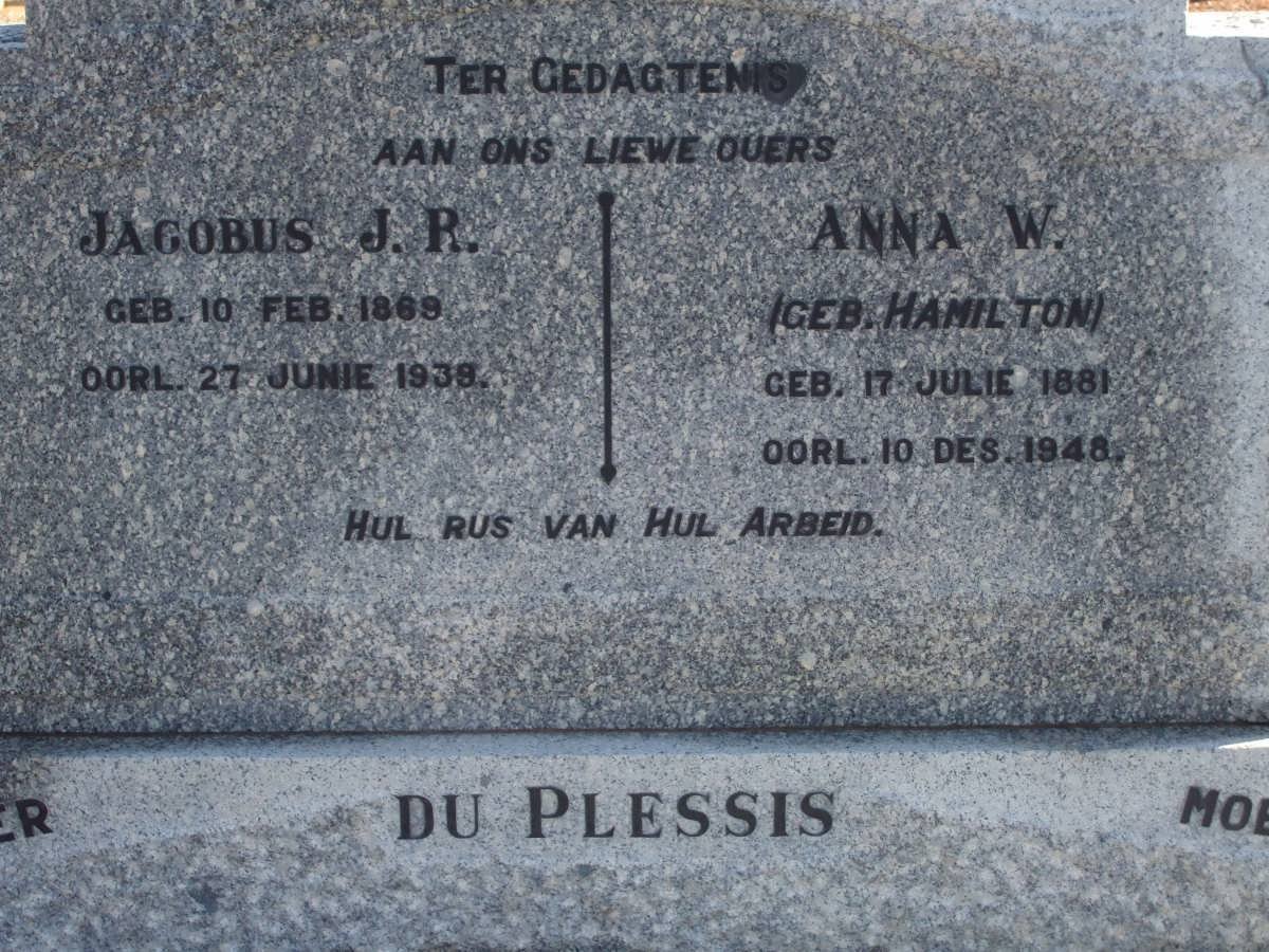 PLESSIS Jacobus J. R., du 1869-1938 &amp; Anna W. HAMILTON 1881-1948
