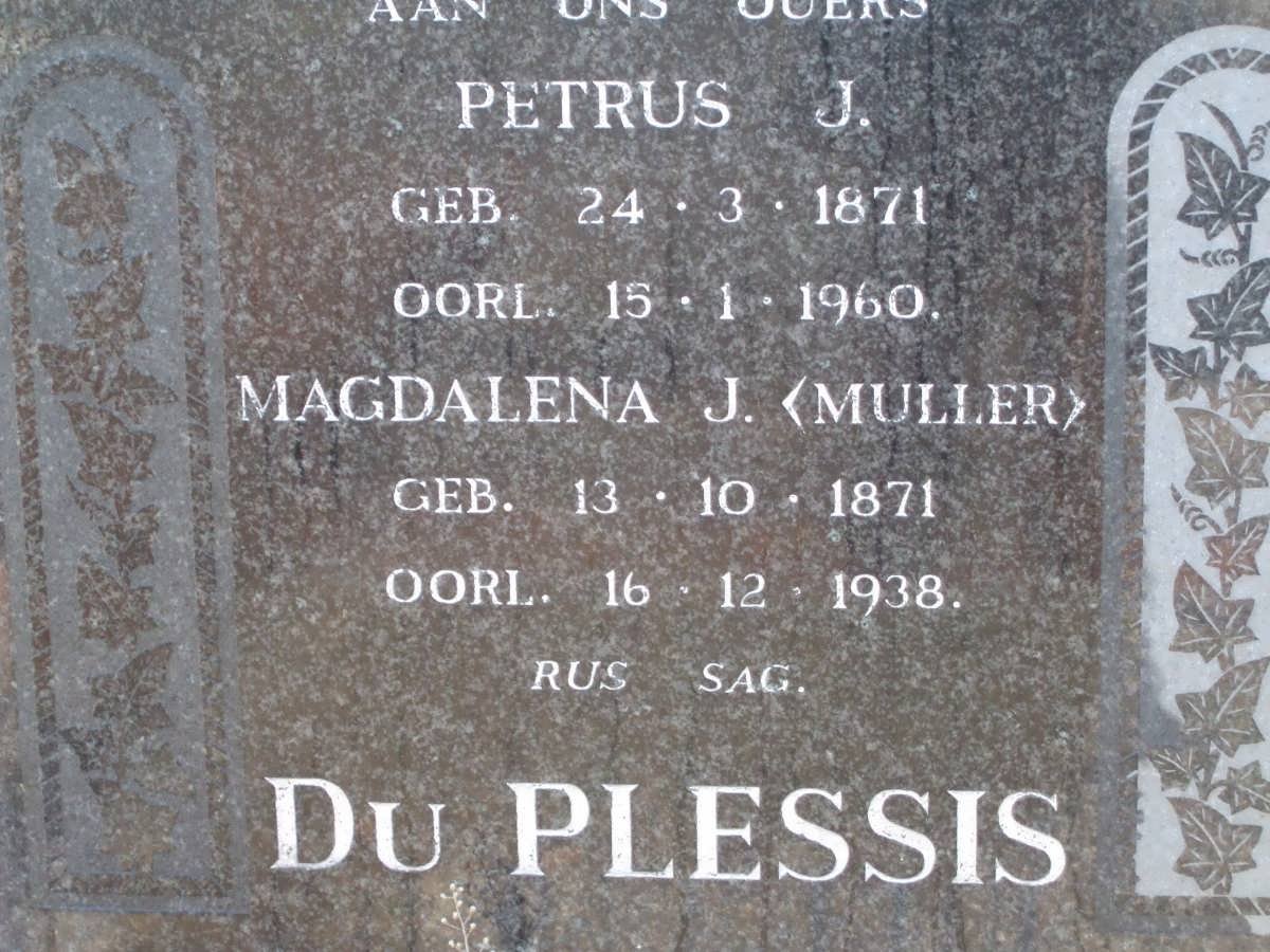 PLESSIS Petrus J., du 1871-1960 &amp; Magdalena J. MULLER 1871-1938