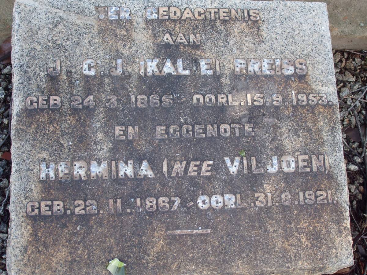 PREISS J.C.J. 1865-1953 &amp; Hermina VILJOEN 1867-1921