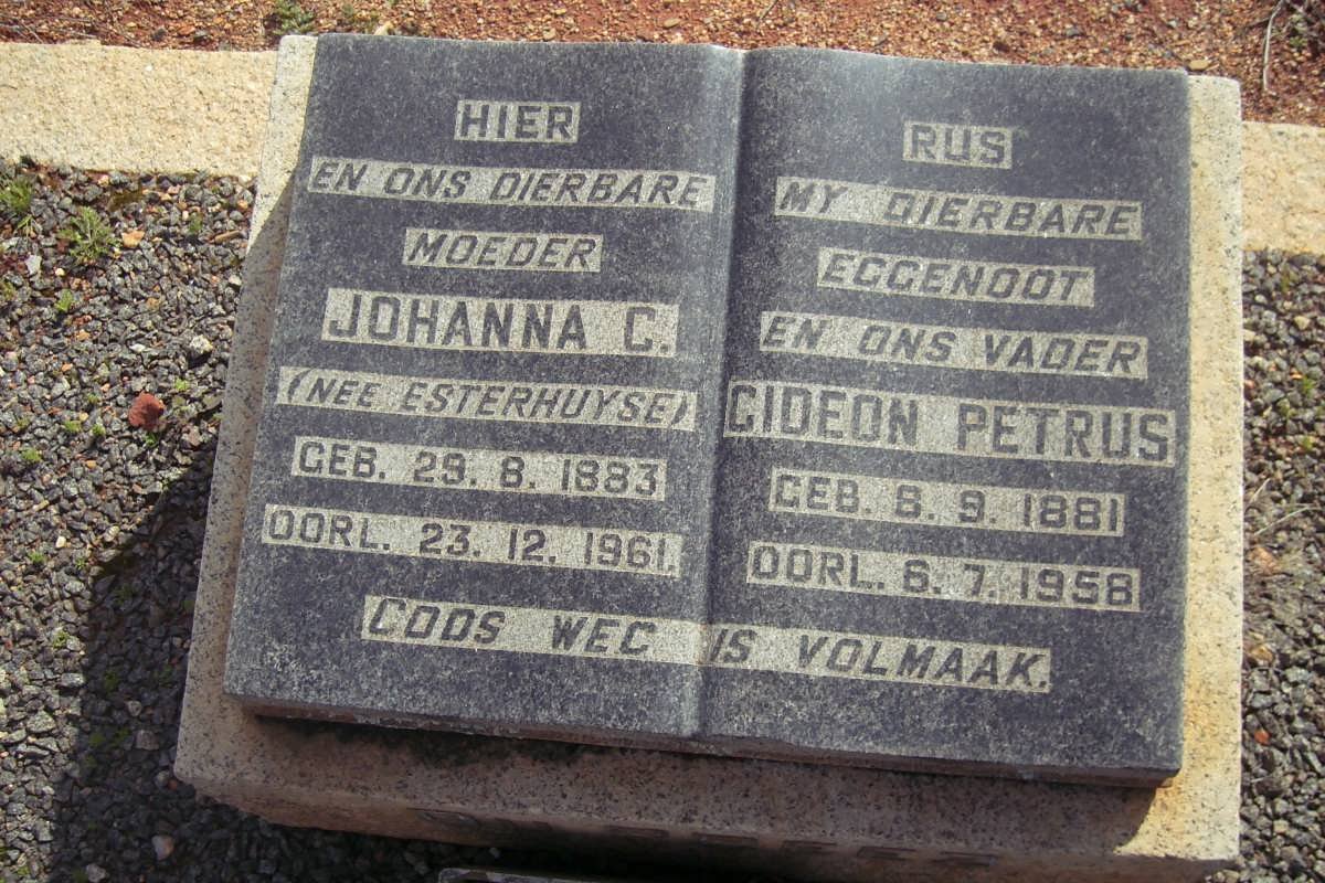PREEZ Gideon Petrus, du 1881-1958 &amp; Johanna C. ESTERHUYSE 1883-1961