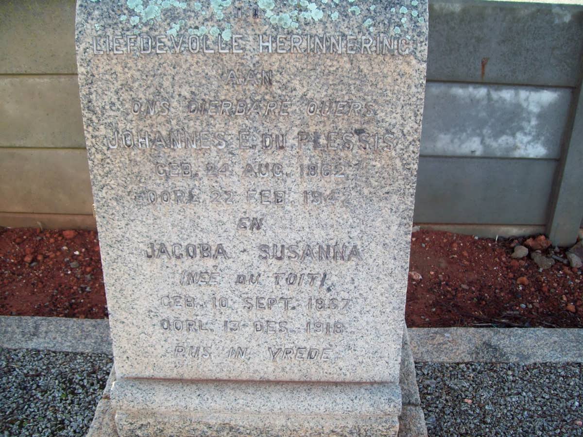 PLESSIS Johannes E., du 1862-1942 &amp; Jacoba Susanna DU TOIT 1867-1919