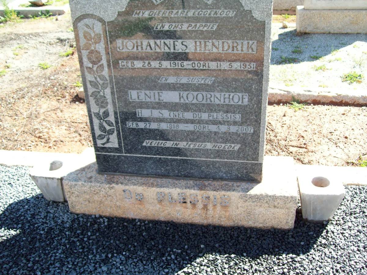 PLESSIS Johannes Hendrik, du 1916-1951 &amp; H.J.S. KOORNHOF nee DU PLESSIS 1918-2007