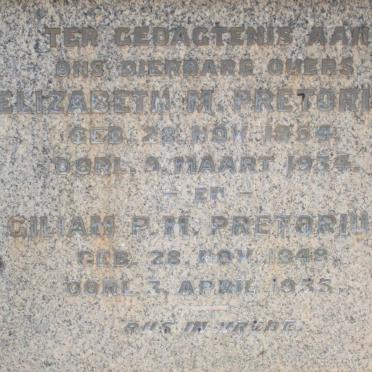 PRETORIUS Giliam P.M. 1848-1933 &amp; Elizabeth M. 1854-1934