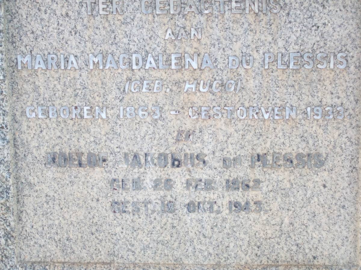 PLESSIS Roelof Jakobus, du 1862-1943 &amp; Maria Magdalena HUGO 1863-1933