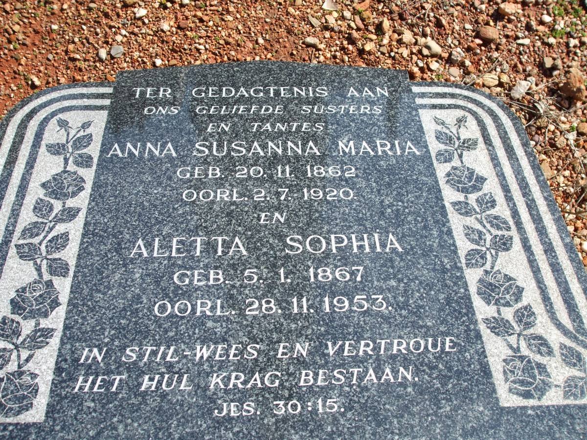 PIENAAR Anna Susanna Maria 1862-1920 :: PIENAAR Aletta Sophia 1867-1953