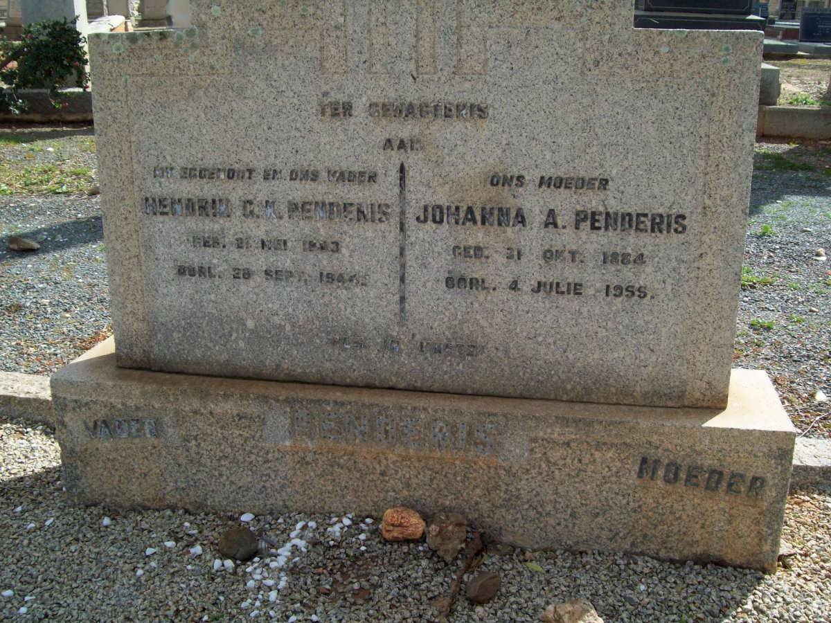 PENDERIS Hendrik G.K. 1883-1944 &amp; Johanna A. 1884-1955