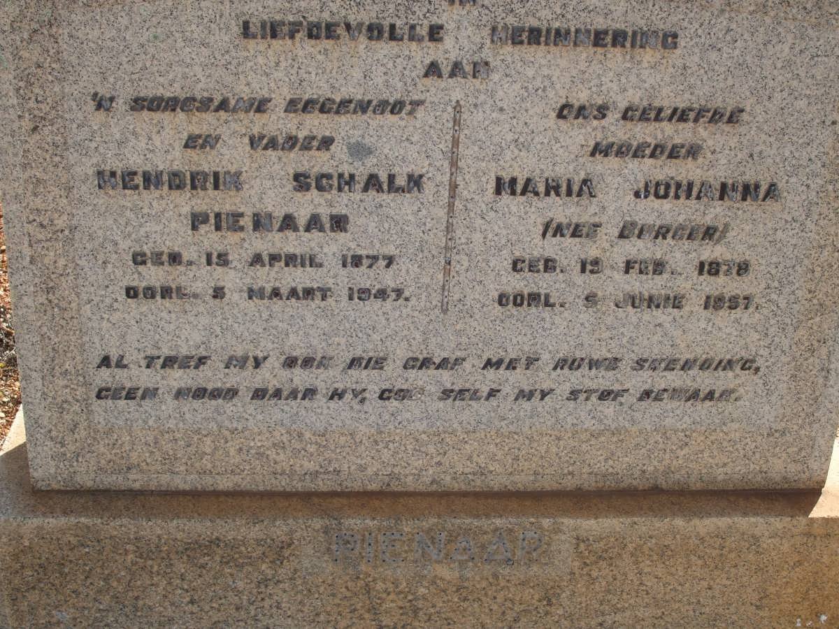 PIENAAR Hendrik Schalk 1877-1947 &amp; Maria Johanna BURGER 1878-1957