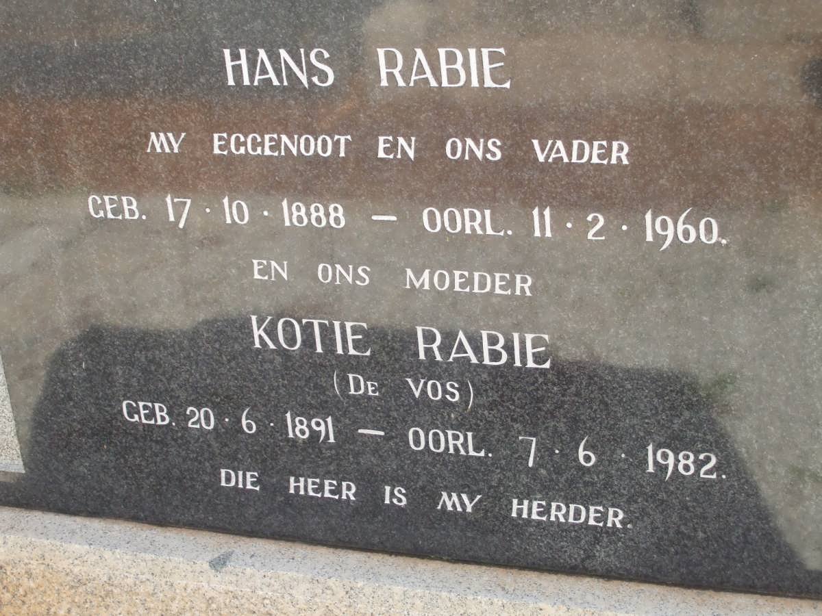 RABIE Hans 1888-1960 &amp; Kotie DE VOS 1891-1982