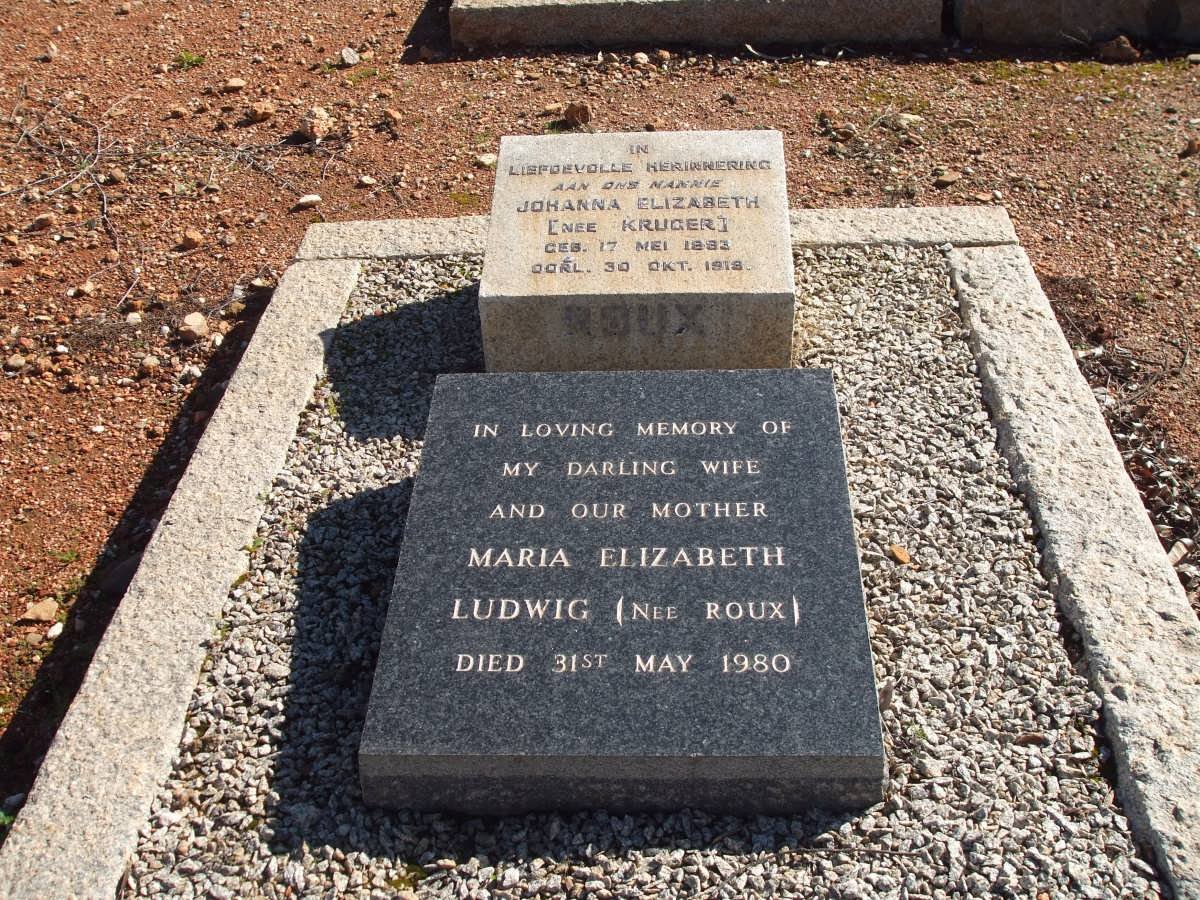 ROUX Johanna Elizabeth nee KRUGER 1883-1918 :: LUDWIG Maria Elizabeth nee ROUX -1980
