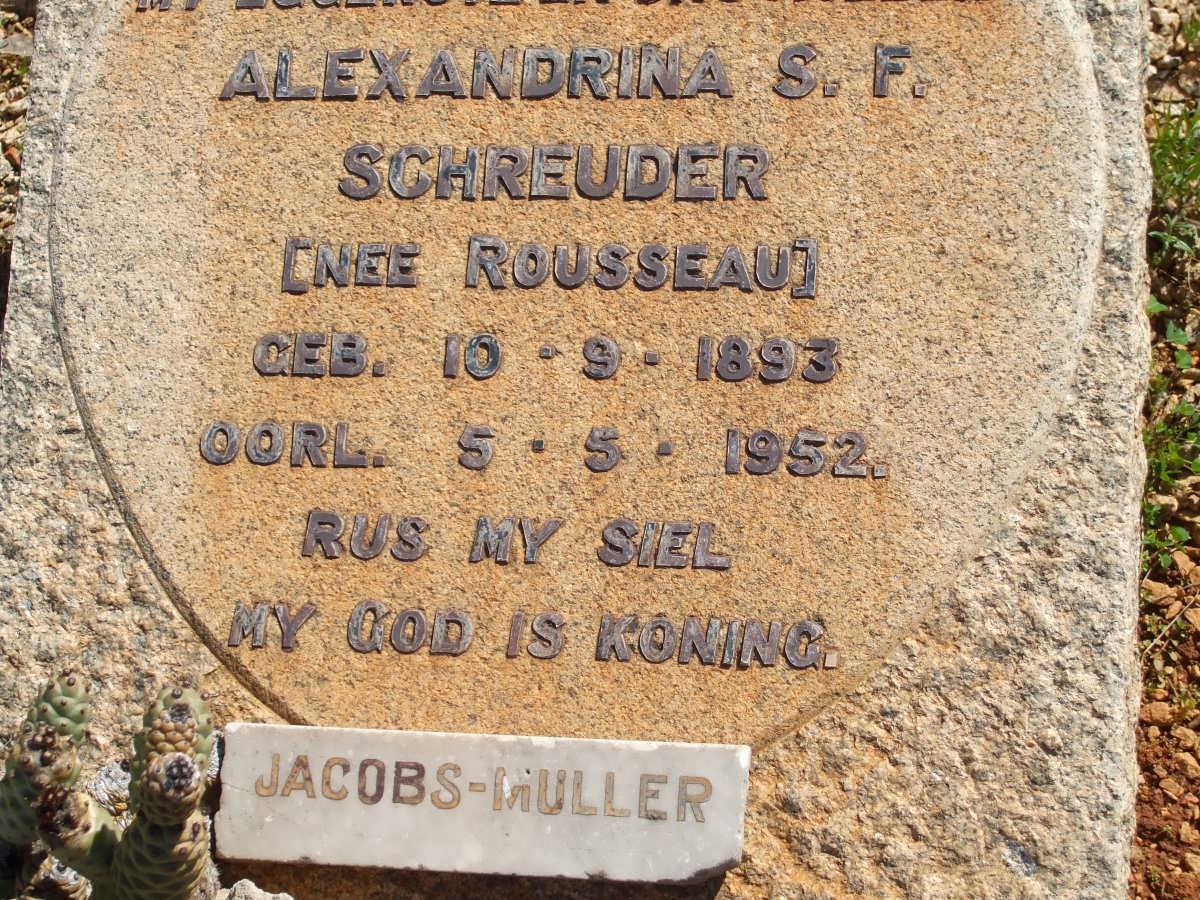 SCHREUDER Alexandrina S.F. nee ROUSSEAU 1893-1952