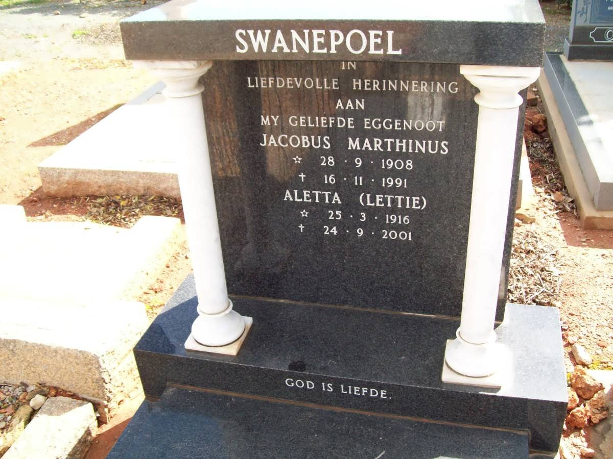 SWANEPOEL Jacobus Marthinus 1908-1991 &amp; Aletta 1916-2001