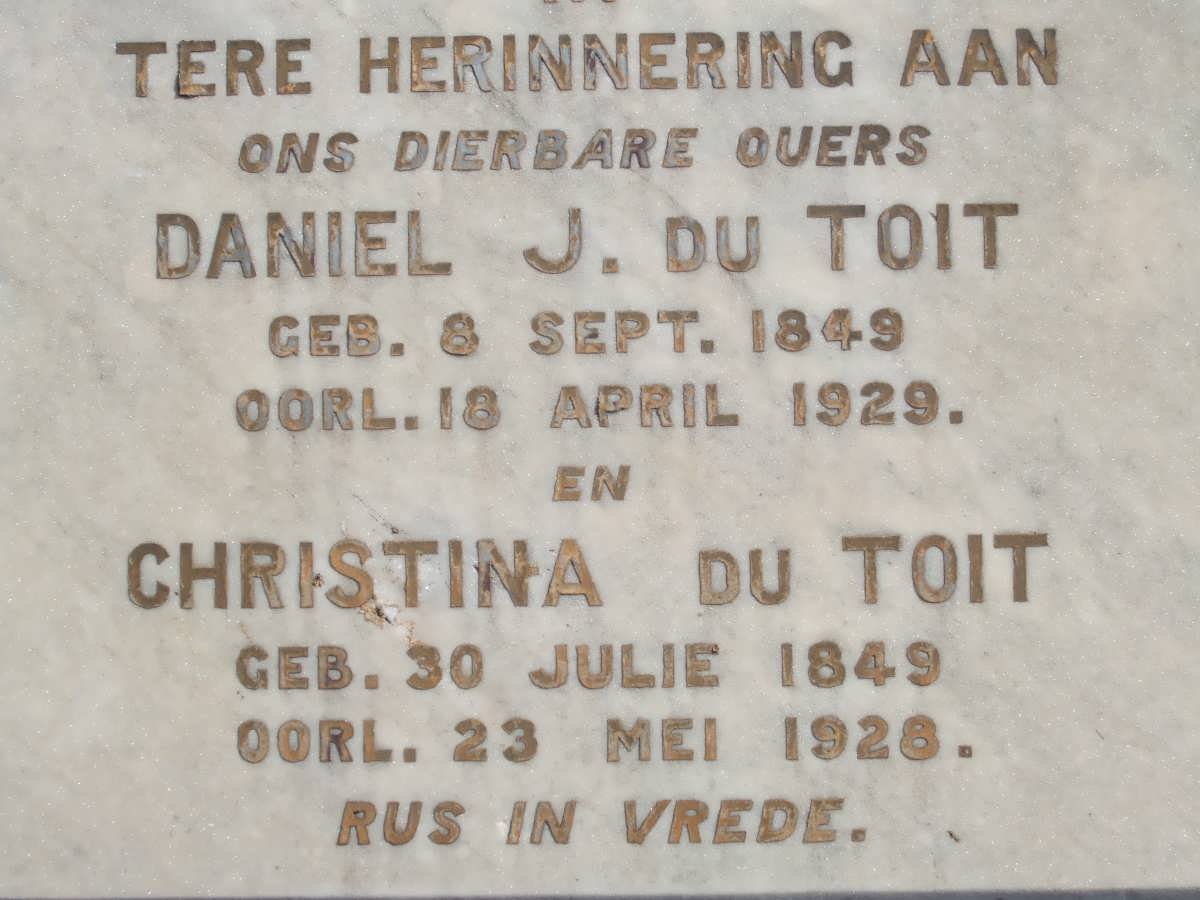 TOIT Daniel J., du 1849-1929 &amp; Christina 1849-1928