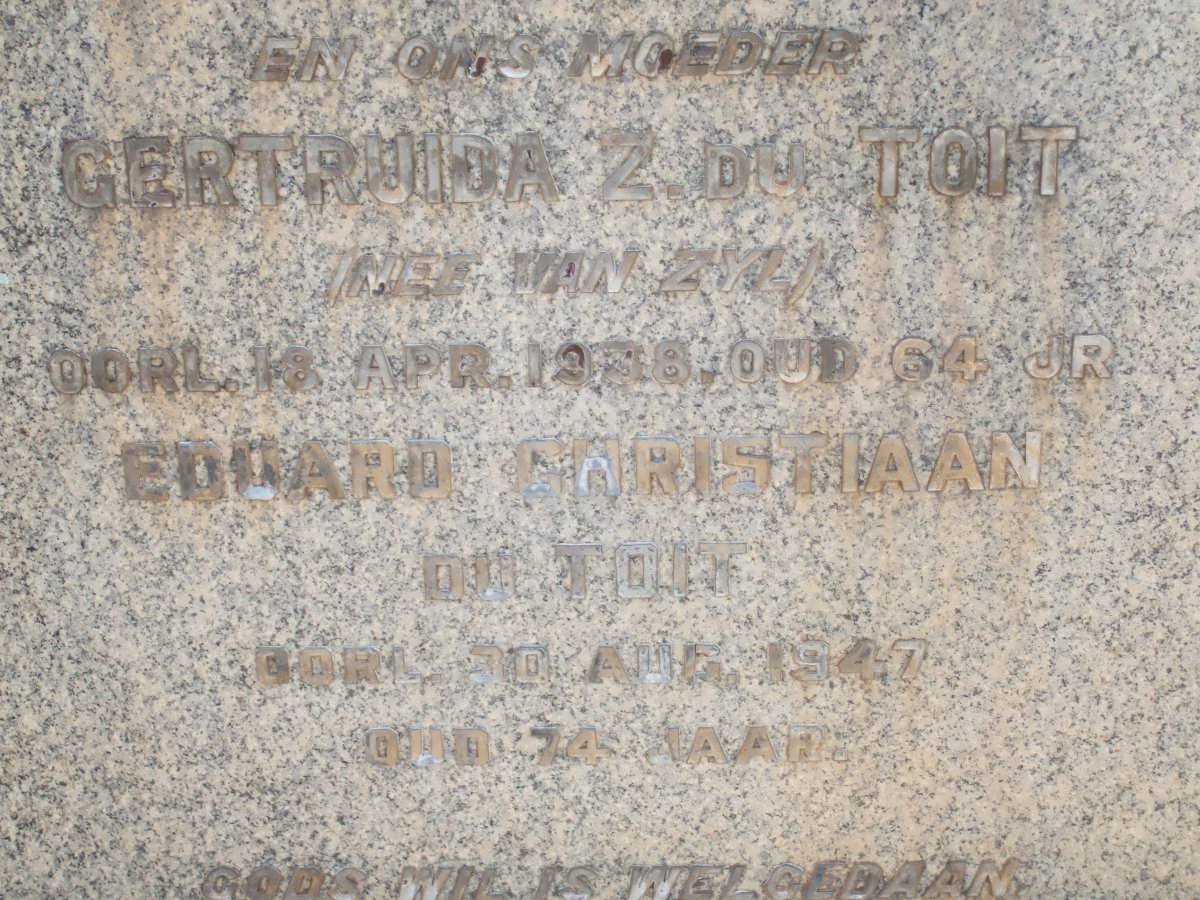 TOIT Eduard Christiaan, du -1947 &amp; Gertruida Z. VAN ZYL -1938