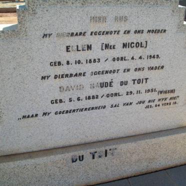 TOIT David Naudé, du 1882-1951 &amp; Ellen NICOL 1883-1949