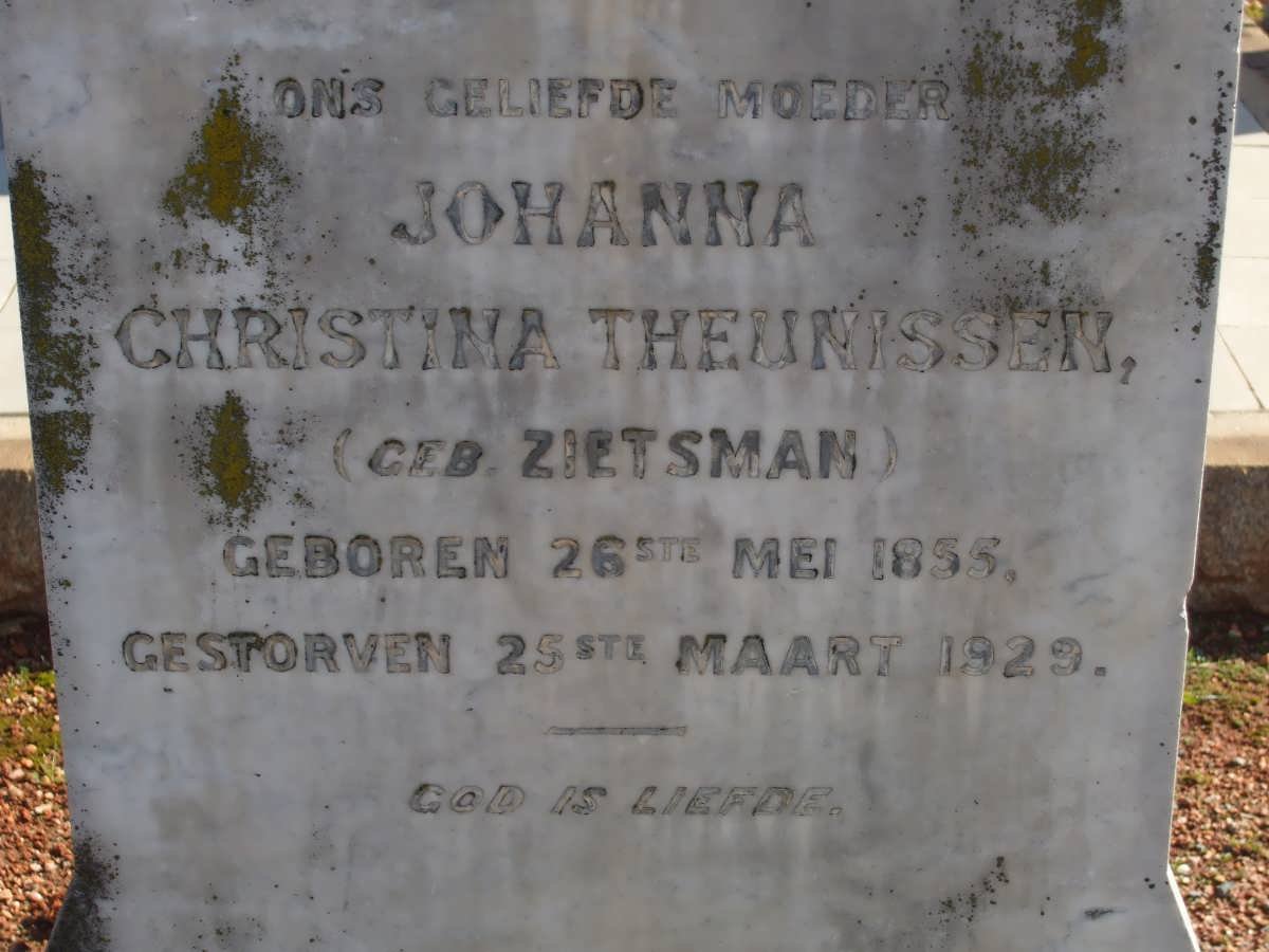 THEUNISSEN Johanna Christina nee ZIETSMAN 1855-1929