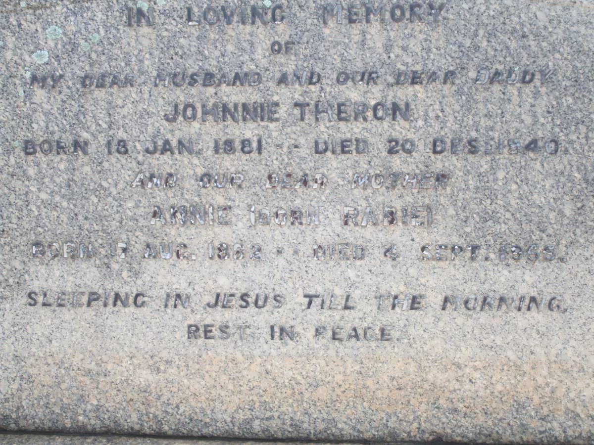 THERON Johnnie 1881-1940 &amp; Annie RABIE 1882-1955