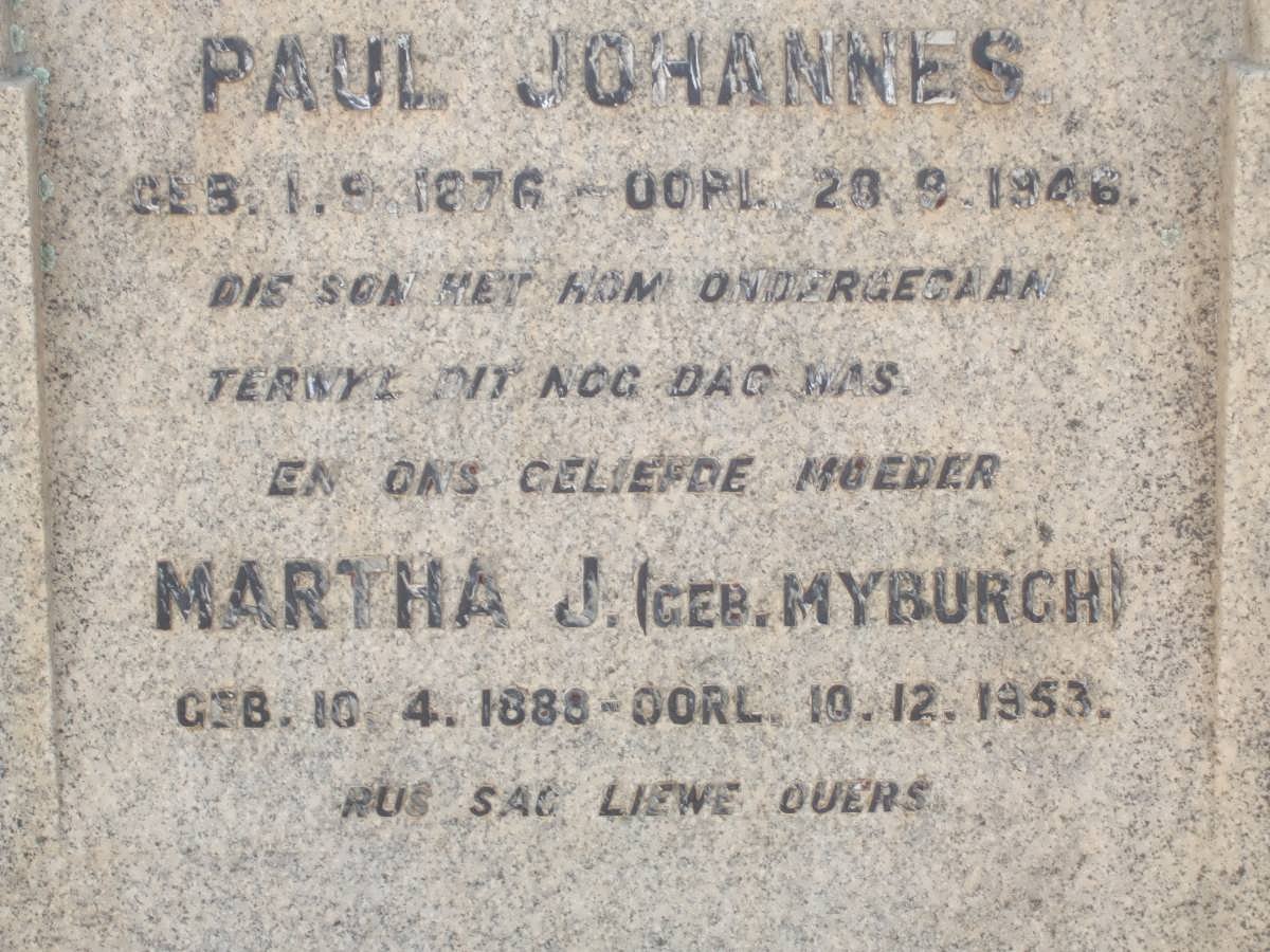 TERBLANCHE Paul Johannes 1876-1946 &amp; Martha J. MYBURGH 1880-1953