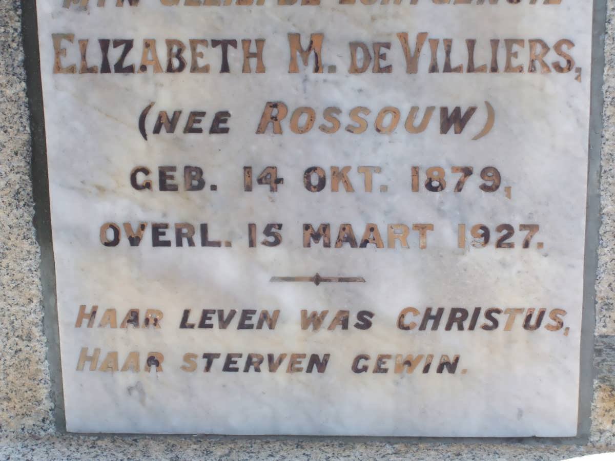 VILLIERS Elizabeth M., de nee ROSSIUW 1879-1927