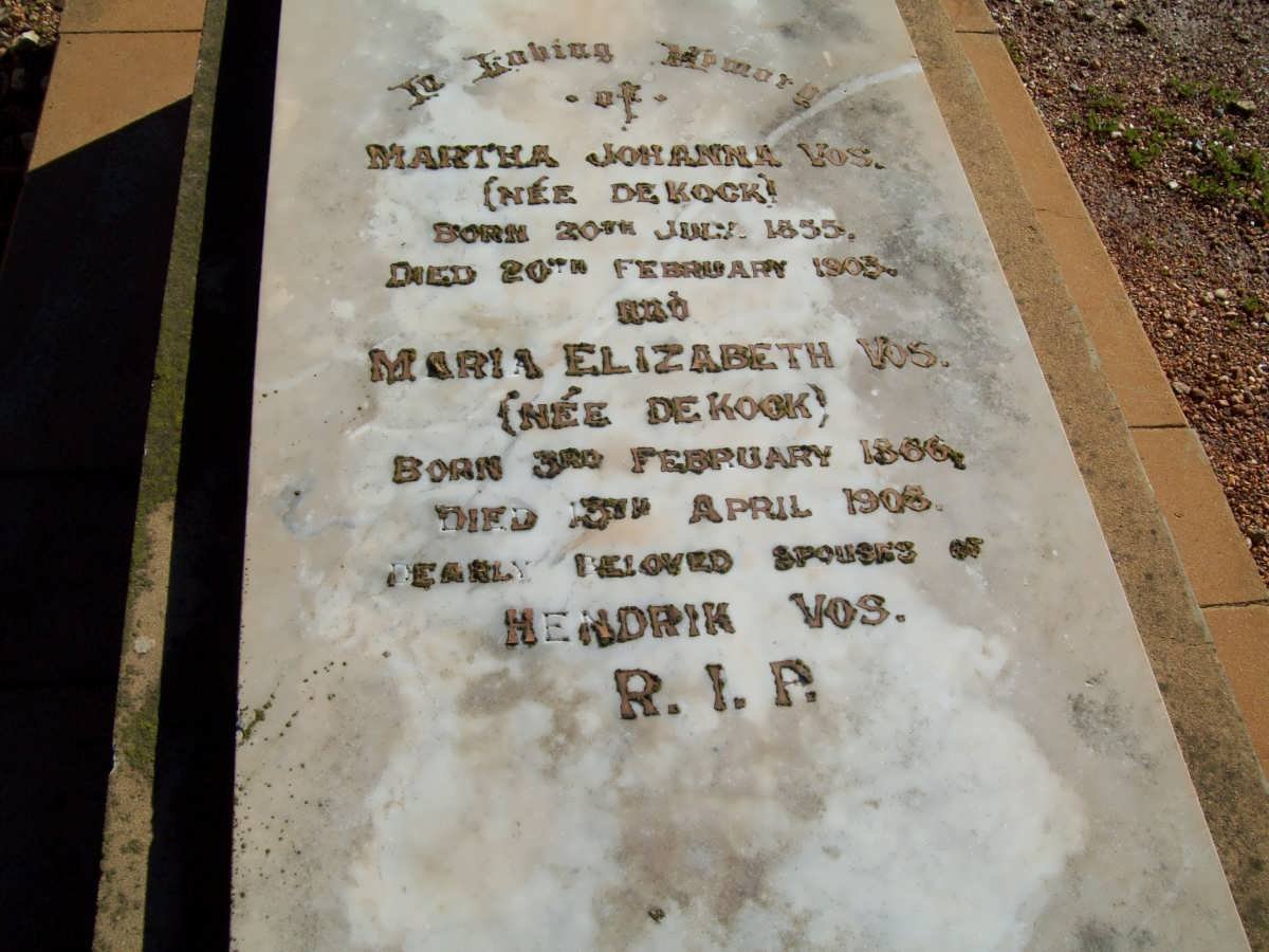 VOS Martha Johanna nee DE KCOK 1855-1903 :: VOS Maria Elizabeth nee DE KOCK 1866-1908