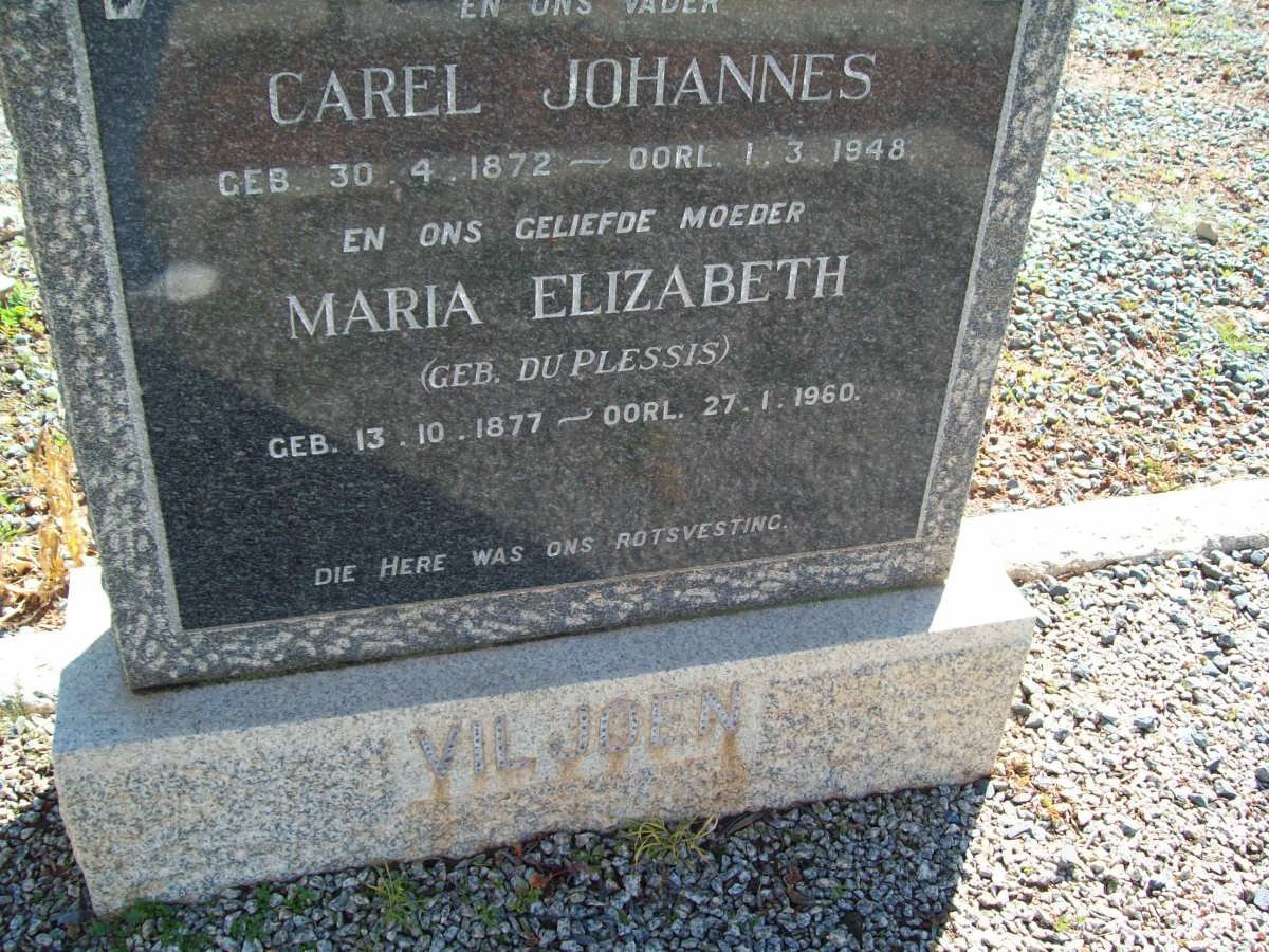 VILJOEN Carel Johanens 1872-1948 &amp; Maria Elizabeth DU PLESSIS 1877-1960