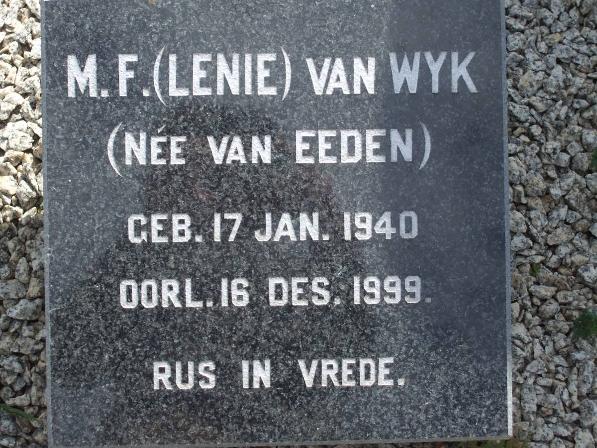 WYK M.F., van nee VAN EEDEN 1940-1999