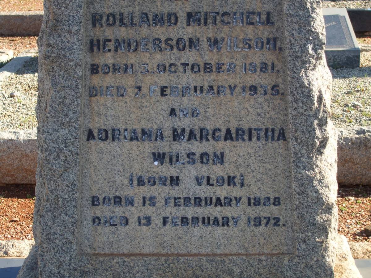 WILSON Rolland Mitchell Henderson 1881-1935 &amp; Adriana Margaritha VLOK 1888-1972