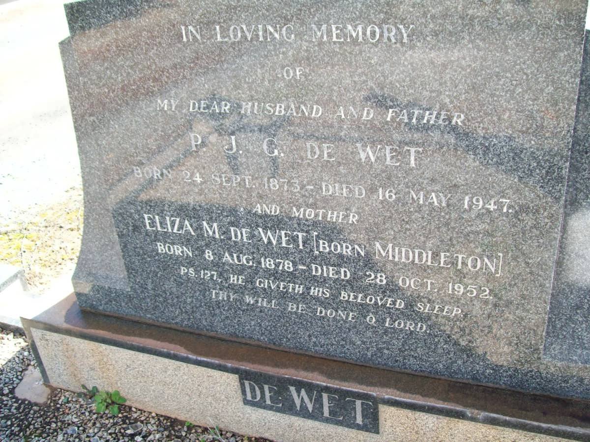 WET P.J.G., de 1873-1947 &amp; Eliza M. MIDDLETON 1878-1952