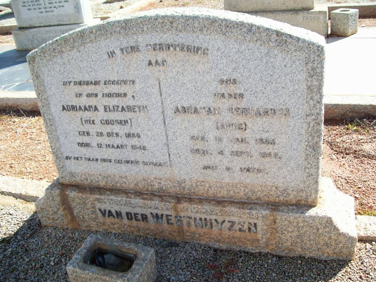 WESTHUYZEN Abraham Gerhardus, van der 1885-1943 &amp; Adriaana Elizabeth GOOSEN 1886-1948