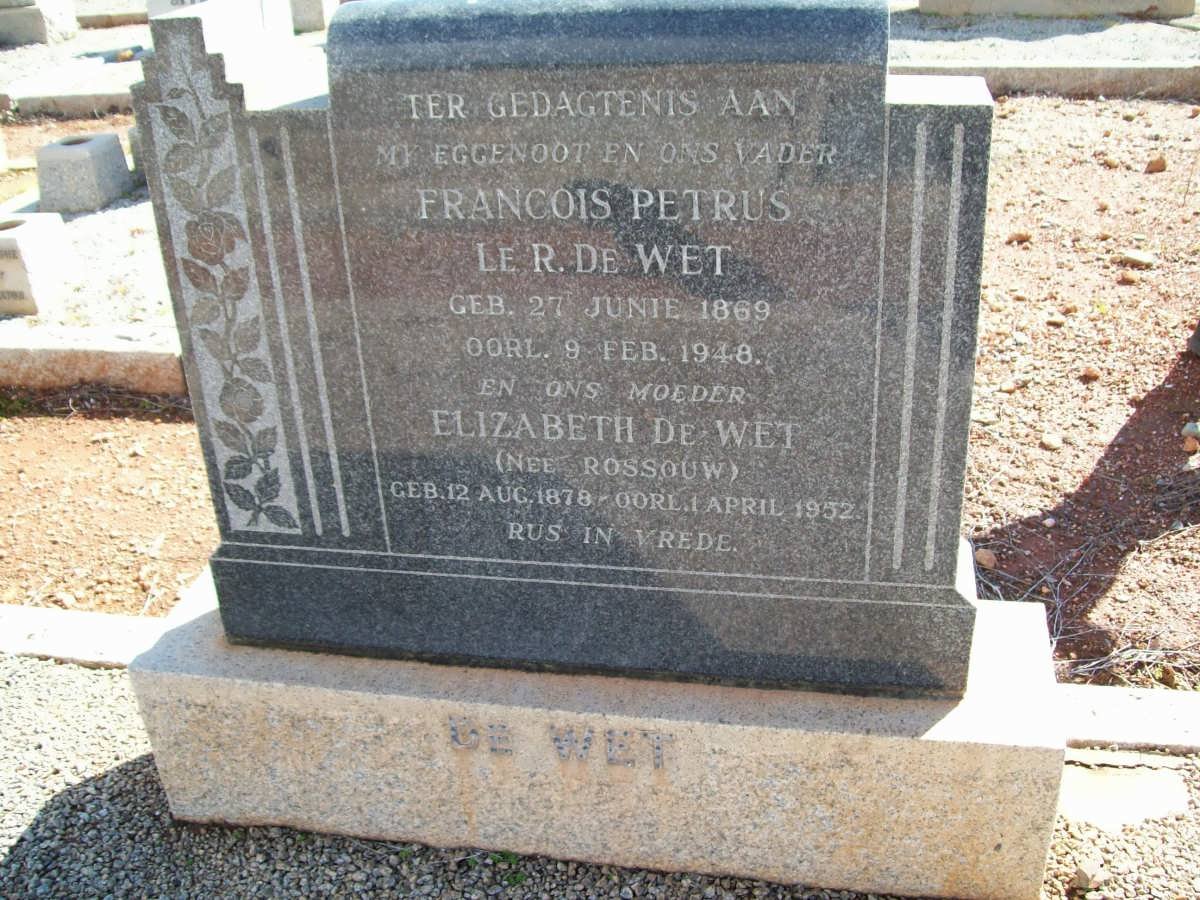 WET Francois Petrus le R., de 1869-1948 &amp; Elizabeth ROSSOUW 1878-1952