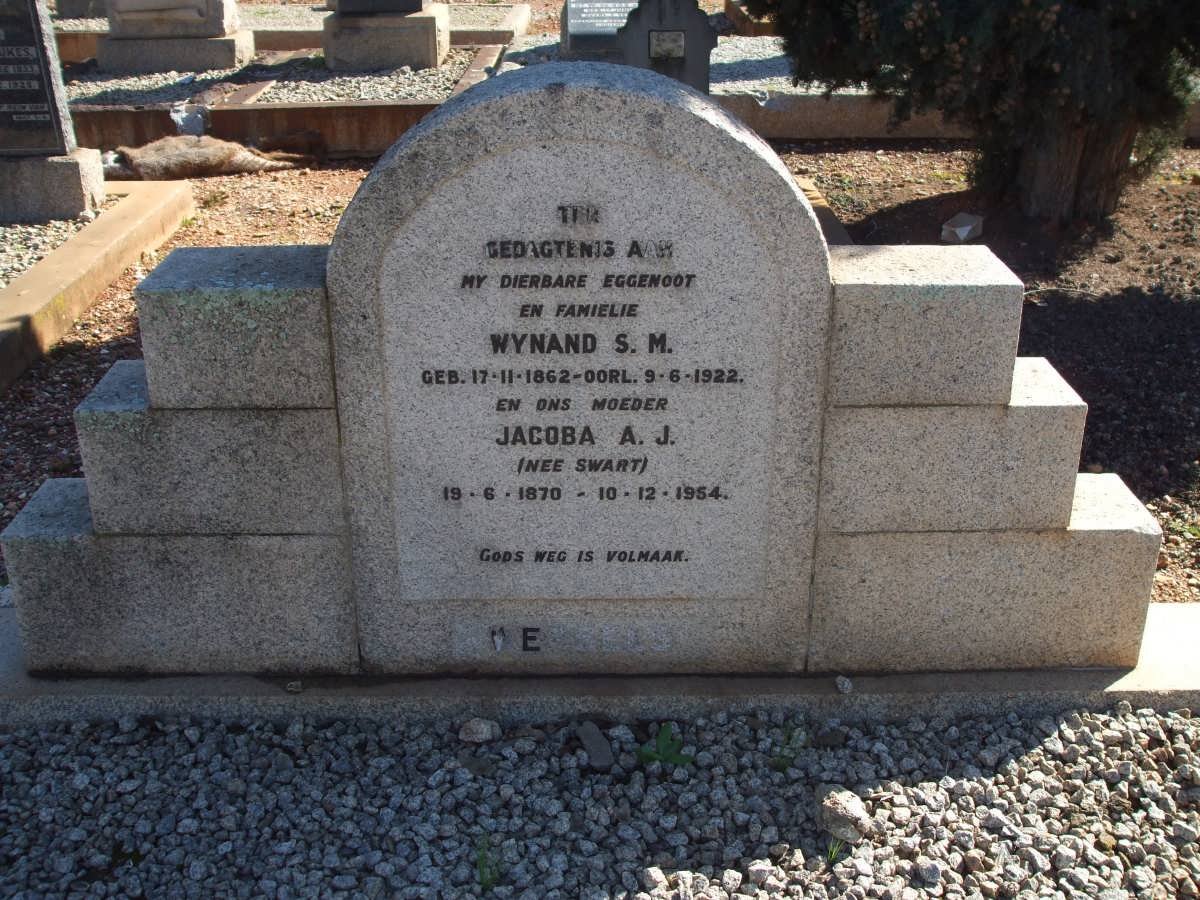 WESSELS Wynand S.M 1862-1922 &amp; Jacoba A.J. SWART 1870-1954