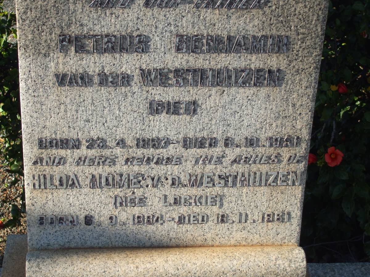 WESTHUIZEN Petrus Benjamin, van der 1867-1951 :: V.D. WESTHUIZEN Hilda Home nee LOCKIE 1884-1961