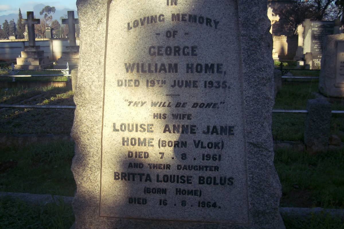 HOME George William -1935 &amp; Louise Anne Jane VLOK -1961 :: BOLUS Britta Louise nee HOME -1964